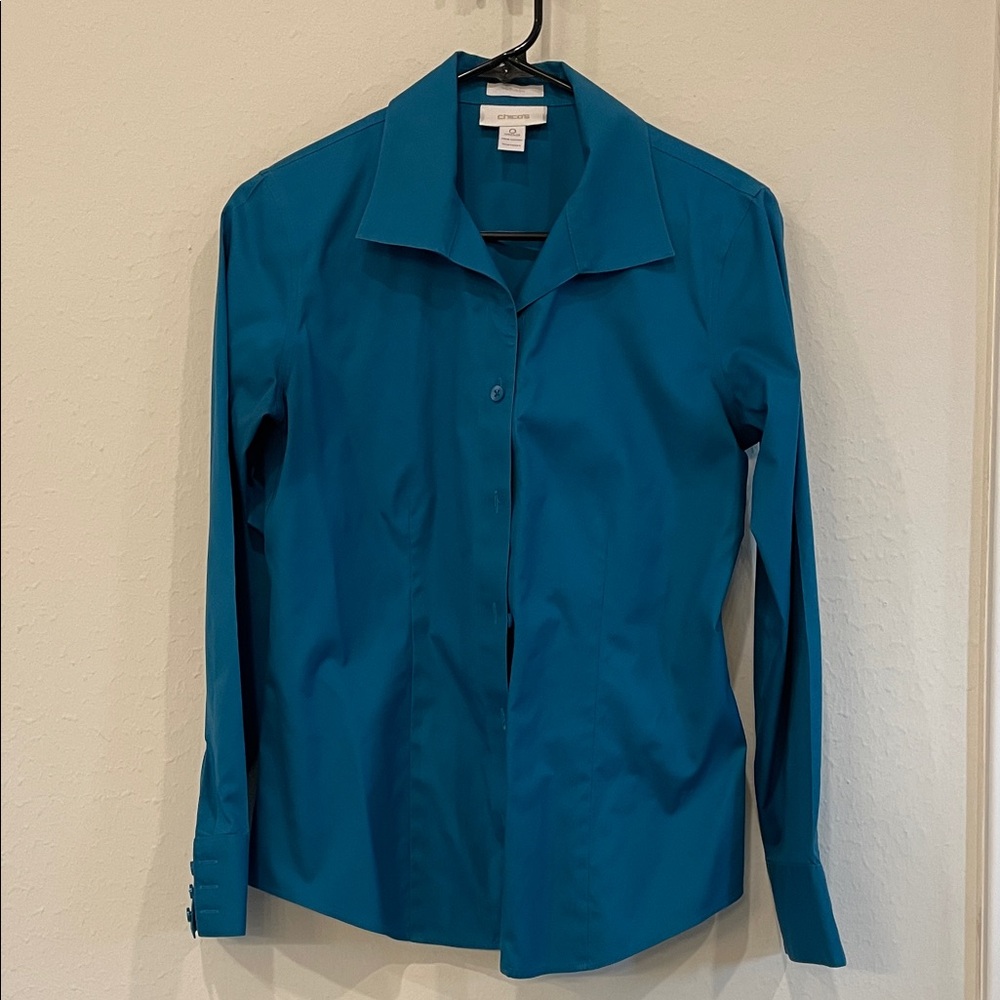 Chico's No-Iron Vibrant Blue Cotton Shirt